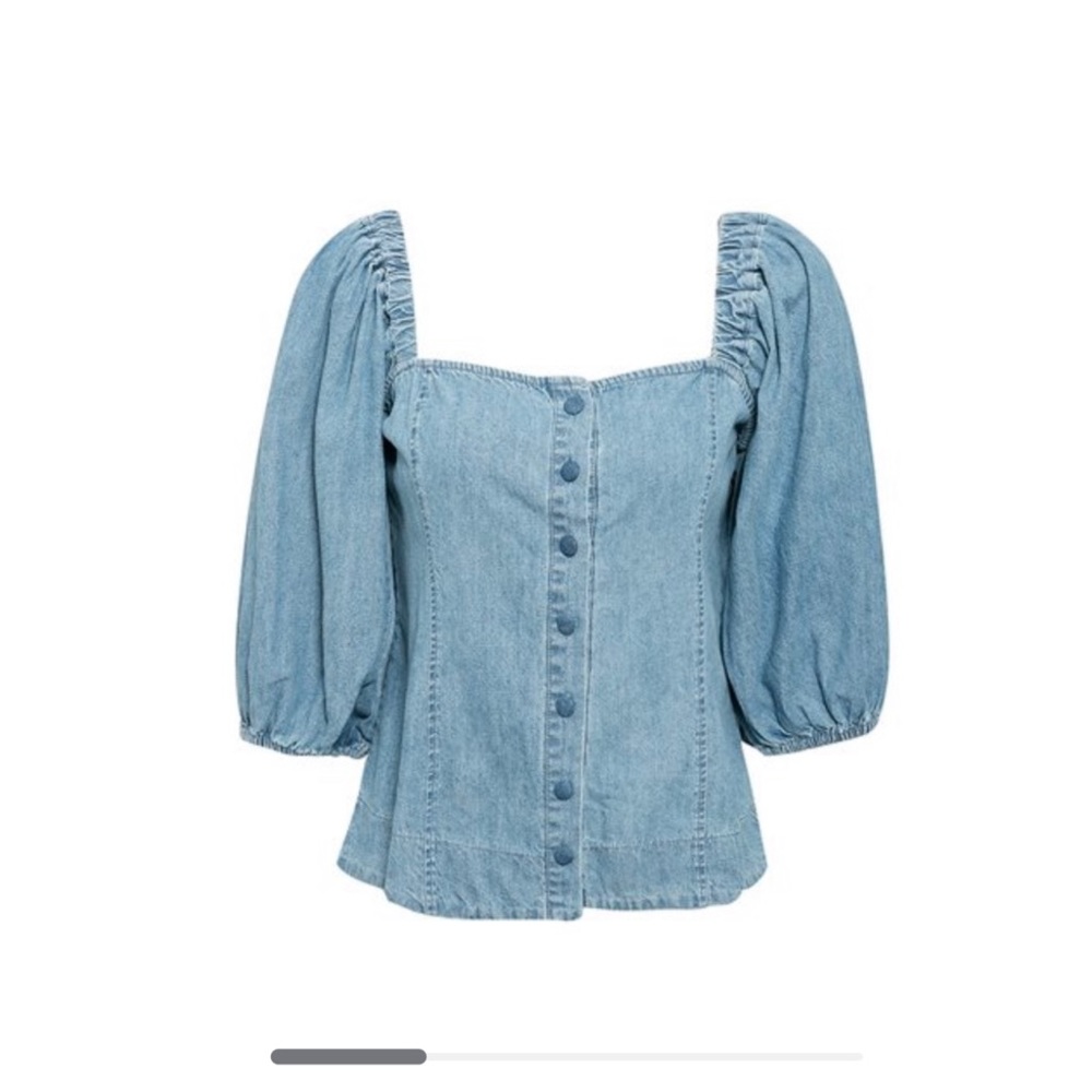H&M blue denim top with puffed sleeves